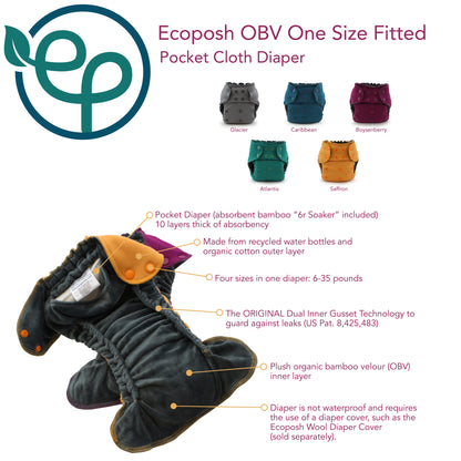 Single Size Adjustable Diaper with OBV Pocket Ecoposh