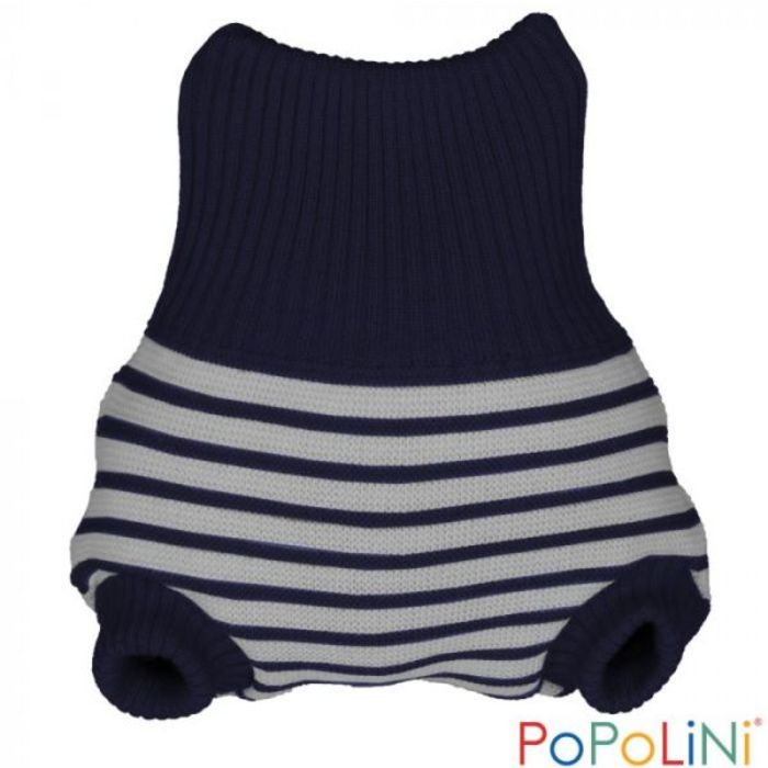 Popolini Capa de Lã Woolpant Knitted Striped-Navy