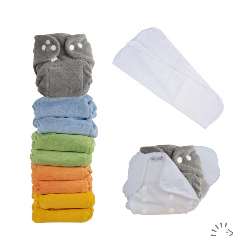 Adjustable Diaper Newborn Organic MiniSnap Pack-10 Complete Popolini